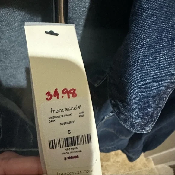 Francesca’s Oversized Denim Jacket – Dark Wash | Size S | NWT - Picture 6 of 10